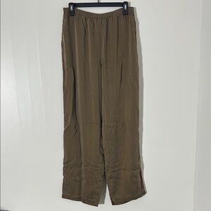 Eileen Fisher georgette crepe brown 100% silk light weight Wide-Leg Pants Sz‎ M